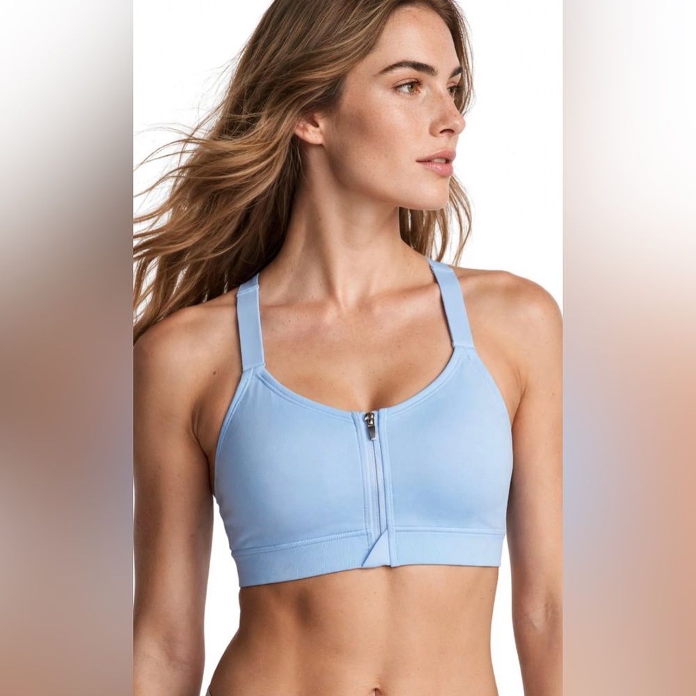 PINK Victoria's Secret Light Blue Front-Zip Sports Bra XS